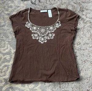 JH Collectibles Cap Sleeve Top Sequins Brown Large thumbnail 1