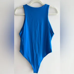 ZARA Bright Blue Highneck Racerback Tank Bodysuit, Size Large thumbnail 10