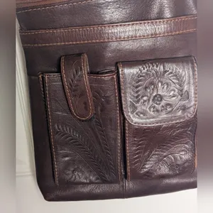 Vintage Tooled Leather Crossbody Bag Western Boho Floral Cowgirl Purse Organizer thumbnail 2