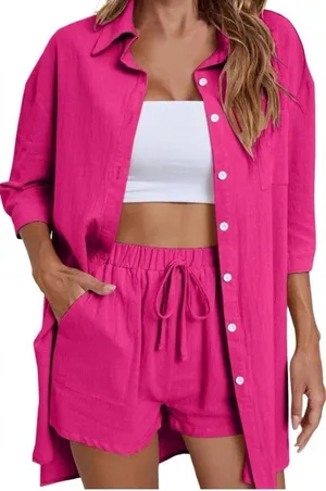Pink Button Down 3/4 Sleeve Shirt Size M thumbnail 1
