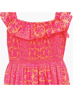 Vineyard Vines Neon Tortola Smocked Midi Dress Vibrant Pink Orange Size Medium thumbnail 12