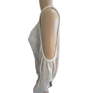 Blu Pepper Beige Deep V Wrap Slouchy Sweater And Exposed Shoulders thumbnail 5