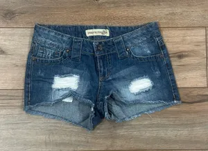 PARIS BLUES Vintage 2000s Y2k Low-rise Distressed Jean Short Shorts | Size 2 thumbnail 1
