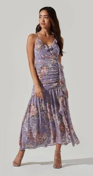 Free People ASTR The Label Kiana Floral Ruched Midi Dress Size XS thumbnail 1
