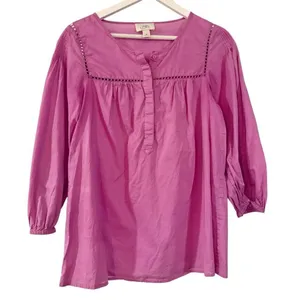 Loft pink cotton puff sleeve boho blouse size M thumbnail 2