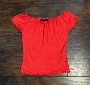 Forever 21 Red Off-Shoulder Top with Ruffle Trim thumbnail 1