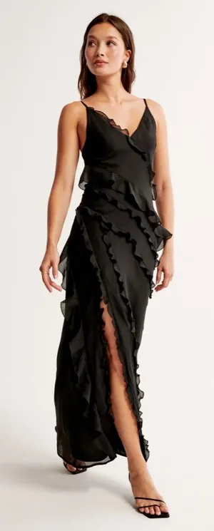 Abercrombie & Fitch Draped Ruffle Maxi Dress in Black Size Large New with tag thumbnail 1