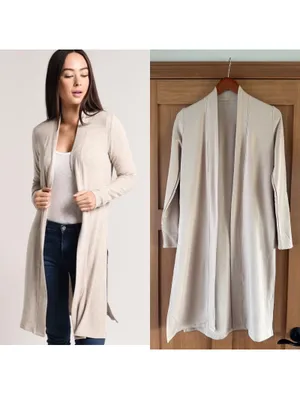 Beyond Yoga High Slits Fleece Long Duster Cardigan Sweater Beige Women’s XS thumbnail 2