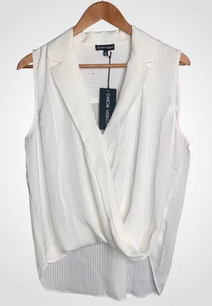 Modern Works Ivory Sleeveless Draped Surplice Blouse Large- NWT thumbnail 1