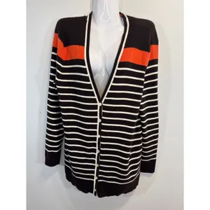 Lauren Ralph Lauren Striped Cardigan Sweater Brown Orange White Women's‎ Large thumbnail 2