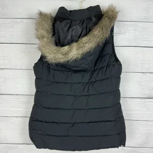 Banana Republic Black Puffer Vest‎ Women's Size Small Faux Fur Hood Ski Outdoor thumbnail 6