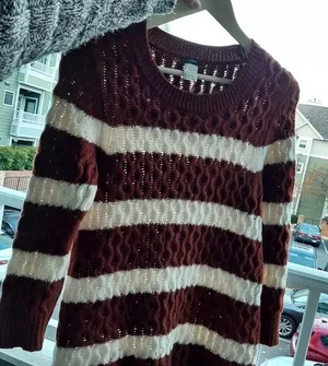J.Crew 100% Merino Wool Chunky Cable Knit Sweater Small Brown Striped Preppy thumbnail 1