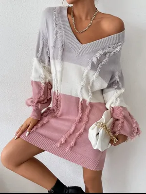 Boutique V-Neck Sweater Dress thumbnail 2
