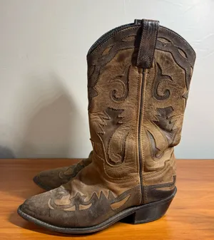 Abilene Sage Women's Leather Brown Tan Cowgirl Boot Round Toe Scroll Western 7.5 thumbnail 1