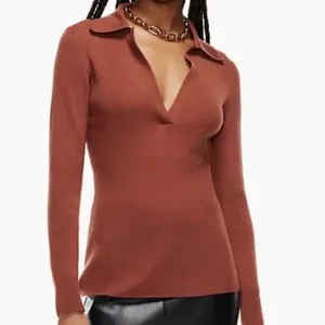 Babaton Aritzia McSweeney Ribbed Sweater Olive Green Collared V-Neck M NWOT thumbnail 9