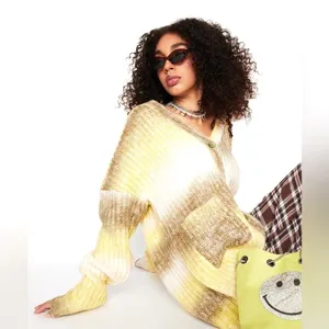 For Love & Lemons Celeste Chunky Knit Cardigan Womens M Yellow Ombre Boho Hippie thumbnail 3