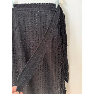 ASOS Black Crochet Fringe Tie Asymmetrical Beach Cover Up Women’s Size 6 Sarong thumbnail 5