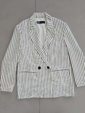 Zara Oversised White Blazer with Black Pinstripes Size XS thumbnail 4