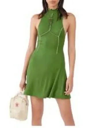 Urban Outfitters Deja Seamed Ribbed Cutout Back High Neck Mini Dress‎ Size Large thumbnail 1