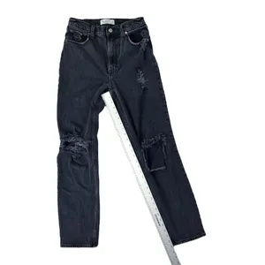 Abercrombie The 90s Straight Ultra High Rise Black Distressed‎ Jeans Size 4 / 27 thumbnail 4