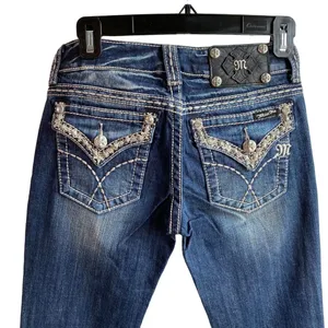 Miss Me Jeans Women's Size 26 boot cut Denim Embellished trim flap‎ Pockets thumbnail 10