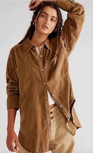Free People We The Free Baby Corduroy Shirt Womens XS Brown Boho Oversized NEW thumbnail 1