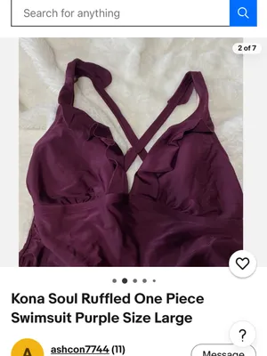 Kona Sol Deep Plum Ruffle V-Neck Shirred One-Piece Swimsuit | Size Large thumbnail 3