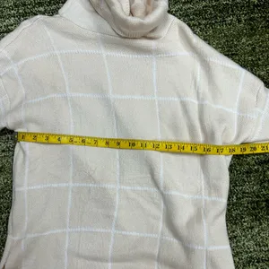 Ecowish Beige Grid Paneled turtleneck sweater thumbnail 2