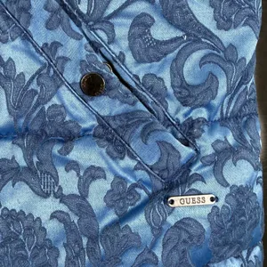 Guess Womens Blue Floral Damask Puffer Jacket Full Zip Quilted Coat Large L thumbnail 3