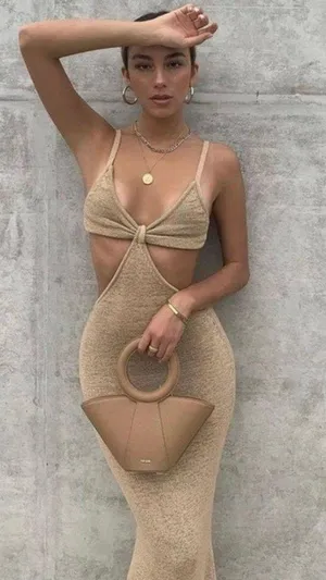 Boutique NEW Tan Knit Cutout Backless Bodycon Maxi Dress thumbnail 1