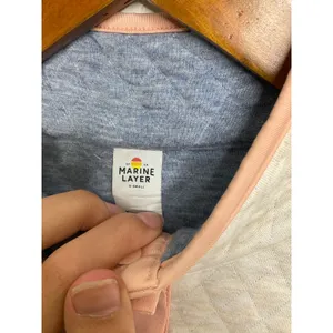 Marine‎ Layer Womens Quilted Snap Pullover Sweatshirt Cream Pink XS thumbnail 3