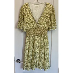 Max Studio Yellow Floral Smocked Waist Tiered Flutter Sleeve Mini Dress‎ NWT thumbnail 7