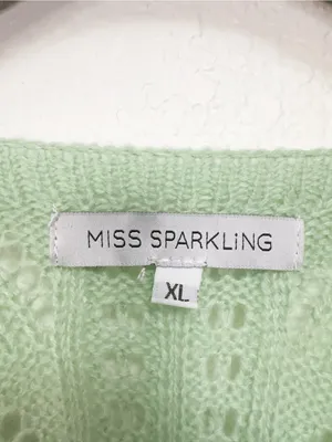 Miss Sparkling NWOT Oversized Apple Green Pointelle Ruffle Knit Sweater XL thumbnail 4