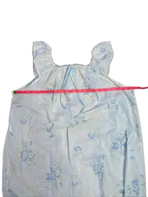80s Vintage Cotton White and Blue Floral Midi Nightgown Sleep Dress Small thumbnail 2