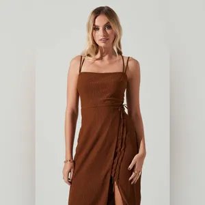 ASTR Brinda Boho Summer Vacation Faux Wrap Midi Dress in Brown One Size NWT thumbnail 10