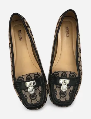 Michael Kors MK Hamilton Monogram Logo Loafers Preppy Ballet flats Square toe Padlock Designer Brown Black Shoes-7.5M thumbnail 1