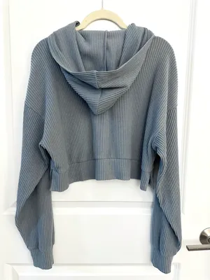 ALO Yoga Muse Ribbed Hoodie Steel Blue Small thumbnail 4