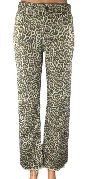 STR Teen Beige Black Leopard Straight Frayed Loose Raw Hem Denim Jeans Size 2 thumbnail 1
