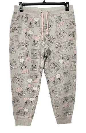 Disney Sleepwear Mickey‎ & Minnie Grey & Pink Sweatpants Women’s Size Large thumbnail 1