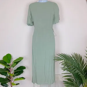 Bellevue the Label Aubery Green Short Sleeve Wrap Midi Dress NWT thumbnail 3