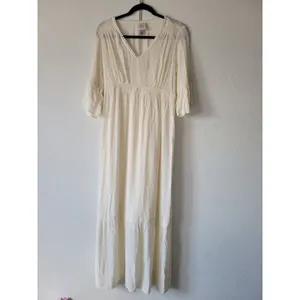 Knox Rose Women's Dress • Cream Swiss Dot Peasant Western Boho Flowy Small thumbnail 2