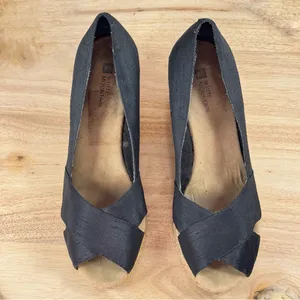 White Mountain Dupioni Fabric Peep Toe Espadrille Wedge‎ Heels Black 9 thumbnail 4