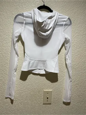 Alo Softsculpt Superset Full Zip Hoodie Jacket Sheer Sleeves & Back Detail White thumbnail 5