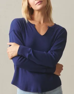 American Giant Luxe Rib Womens small Blue Cotton‎ V-Notch Long Sleeve Pullover thumbnail 1