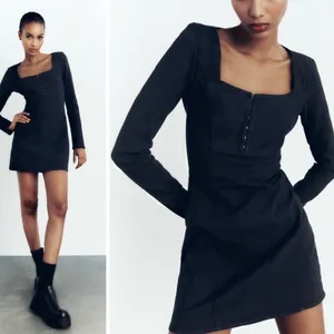 ZARA Black Corset Denim Dress thumbnail 3