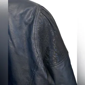 Vintage 80s 90s Black Leather Jacket shoulder pads Animal Print Detail thumbnail 7