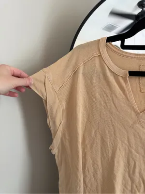 NWT Aerie Sleeveless V-Notch Cotton Tank Top in Beige thumbnail 2