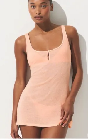 SKIMS Sheer Rib Mini Slip Dress XXS Villa Peach Pink Bodycon thumbnail 1