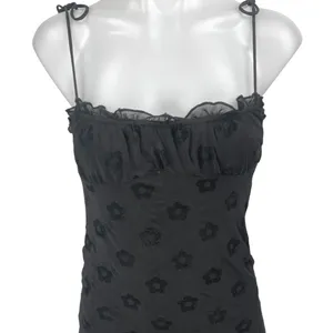 Urban Outfitters Motel Black Sleeveless Floral Jacquard Ruffle Cami Tank Mini Bodycon Dress XS thumbnail 3