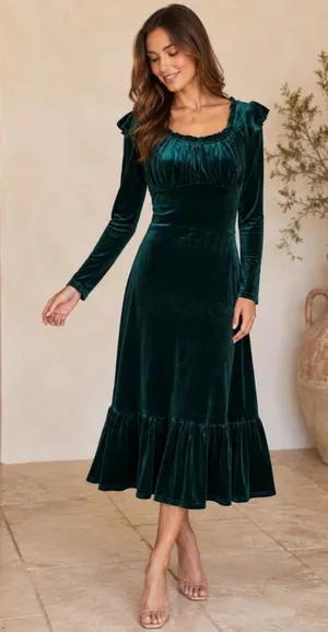 Ivy City Co Cleopatra Green Long Sleeve Velvet Dress XL thumbnail 1